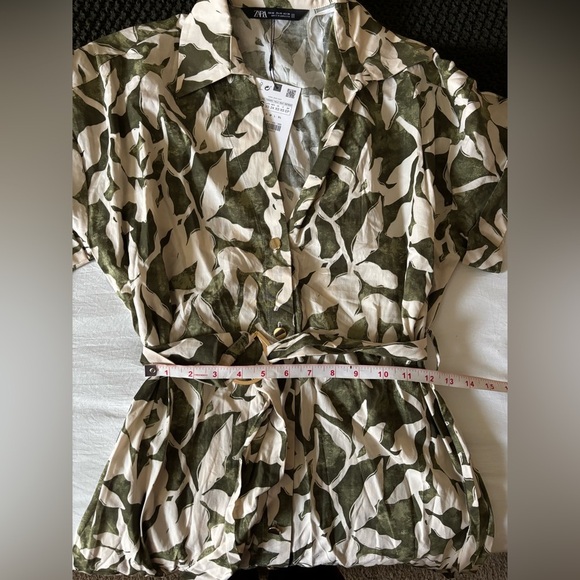 ZARA Midi Shirt Dress Floral Print Poplin With Gold Buttons and Belt - Picture 8 of 8